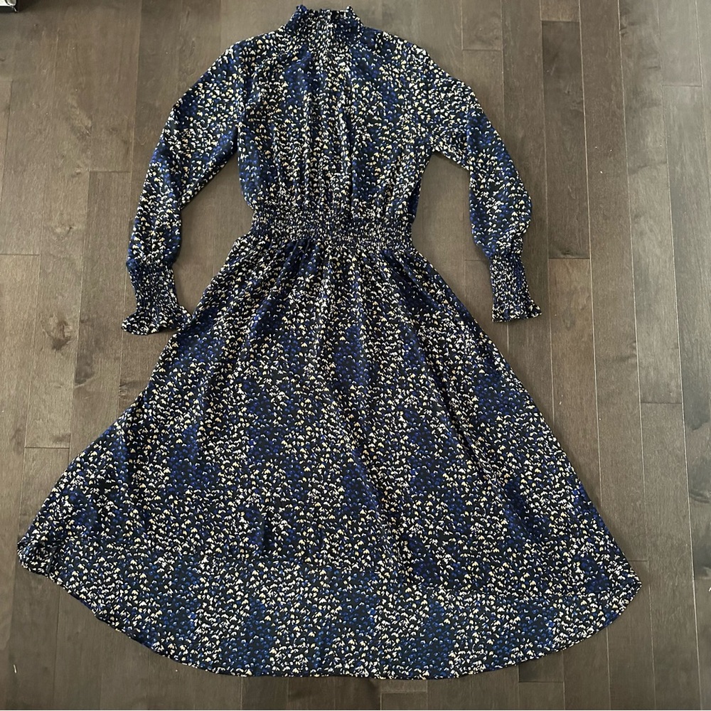 Nanette‎ Lepore High Low Smocked Dress Blue Black Size 10